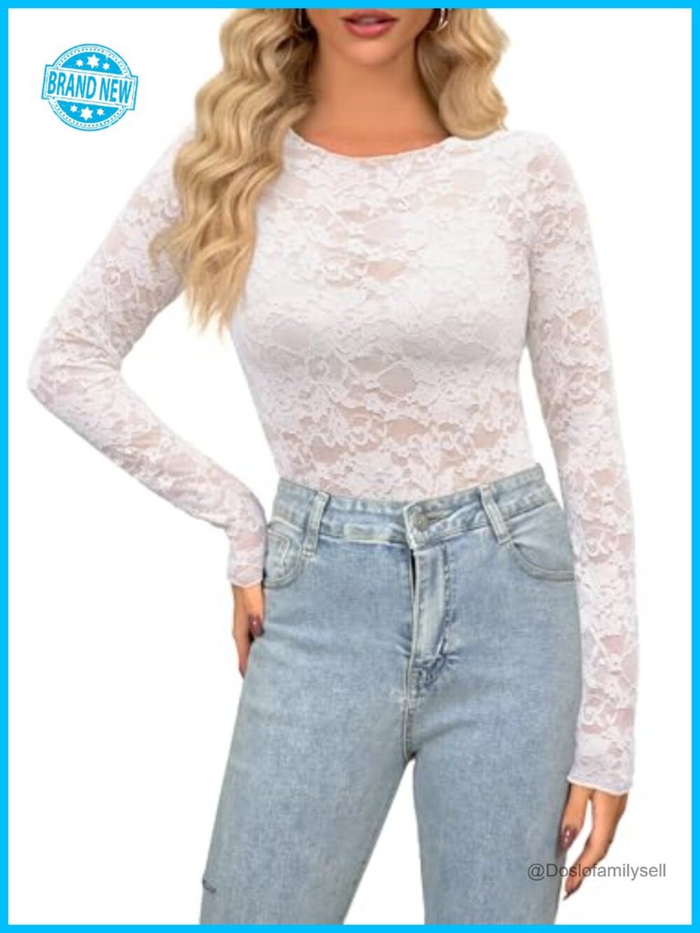 Women's Lace Floral Mesh Long Sleeve Top See Through Blouse